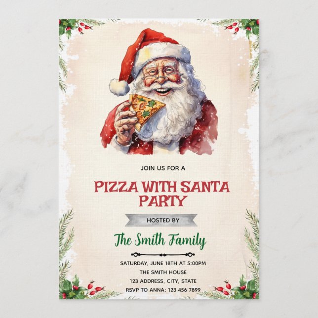 Pizza with Santa party invitation (Front)