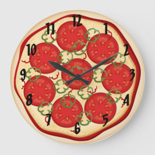 pizza with tomatoes and peppers large clock