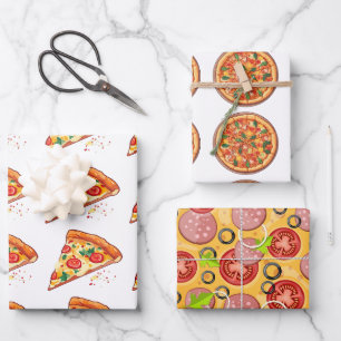 Pizza Wrapping Paper 3 Sheets 3 Designs White