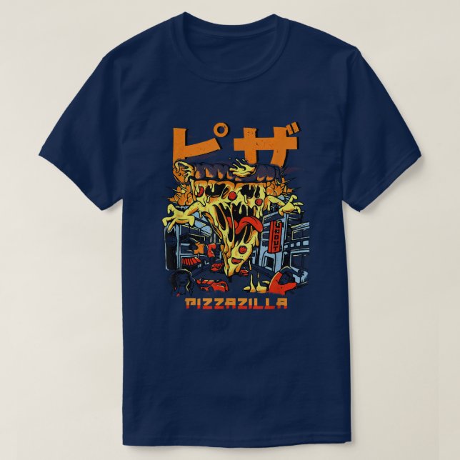 Pizzazilla Funny Pizza Kaiju Monster Japanese Cult T-Shirt (Design Front)