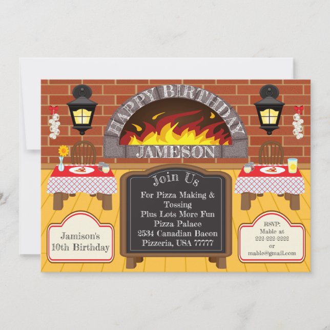 Pizzeria Fire Roasted Pizza Party Allergies Invite (Front)