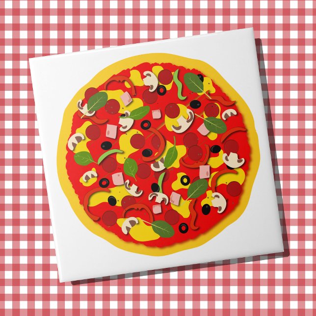 Pizzeria Pepperoni Pizza Colourful Ceramic Tile (Colorful pizzeria ceramic wall tile)