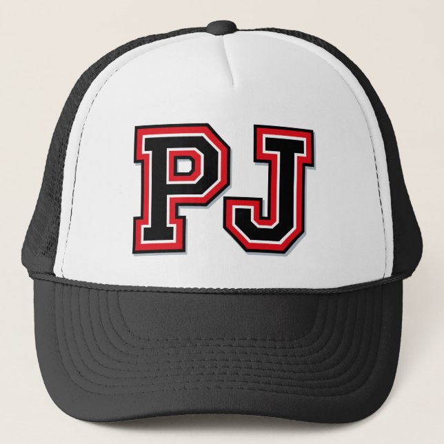 'PJ' Monogram Trucker Hat (Front)