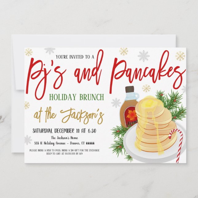 Pjs and Pancakes Holiday Invitation (Front)