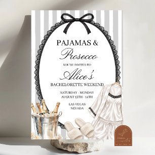 Pjs and prosecco bachelorette itinerary invitation