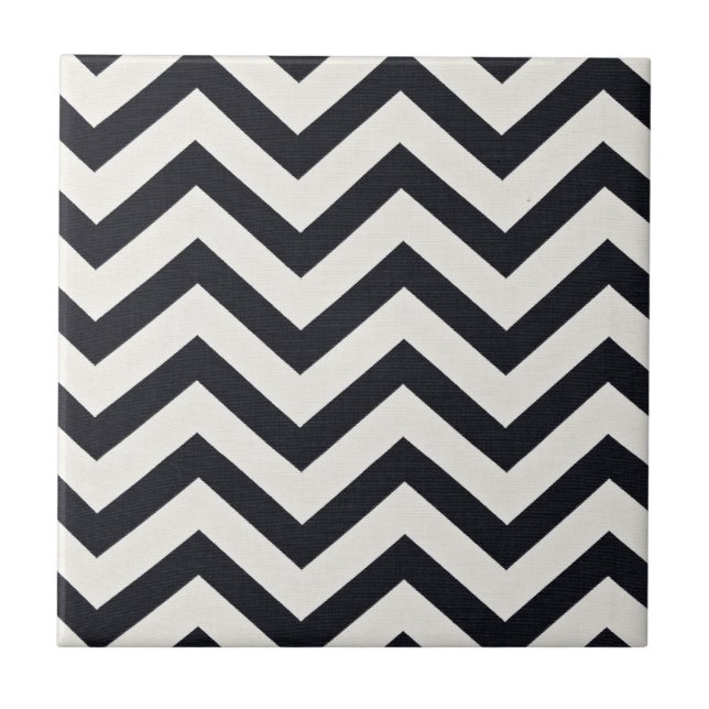 PJ's Chevron. Black and white pattern. Ceramic Tile (Front)