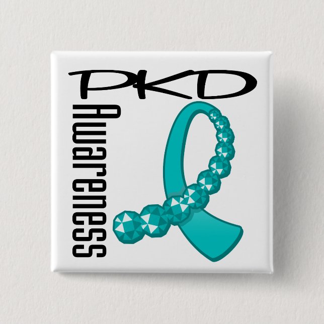 PKD Awareness Gemstone Ribbon 15 Cm Square Badge (Front)