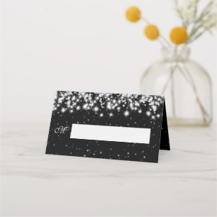 Place Card Wedding Winter Sparkle Black