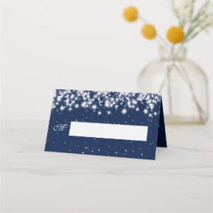 Place Card Wedding Winter Sparkle Navy Blue