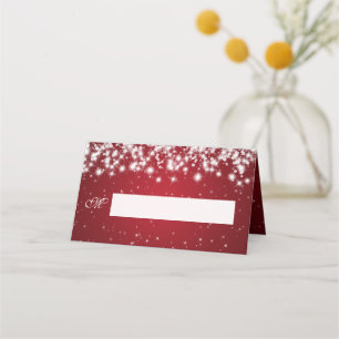 Place Card Wedding Winter Sparkle Red