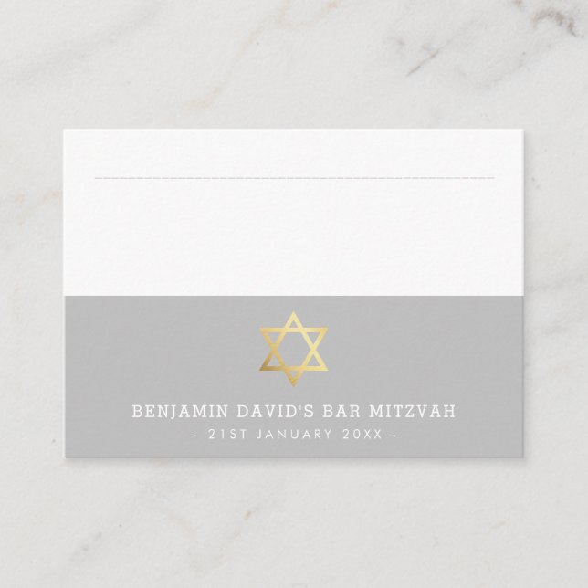 PLACE CARDS Bar Mitzvah gold star of david grey (Front)