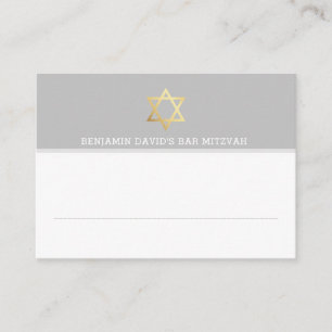 PLACE CARDS Bar Mitzvah gold star of david grey