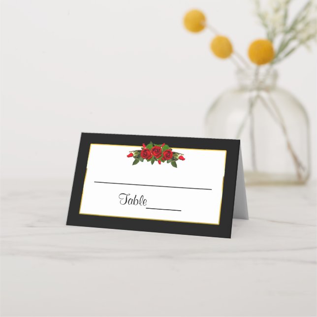 Place Cards, Red Rose Wedding Collection Card (Front)
