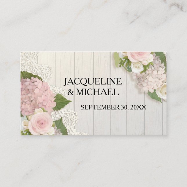 Place Cards Rustic Lace n Wood Country Barn Floral (Front)