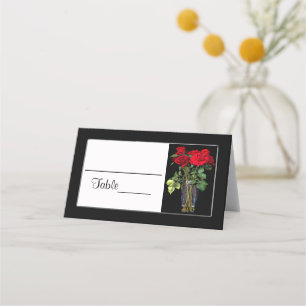 Place Cards, Vase, Red Rose Wedding Collection Card