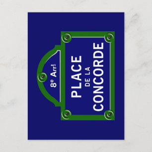 Place de la Concorde, Paris Street Sign Postcard