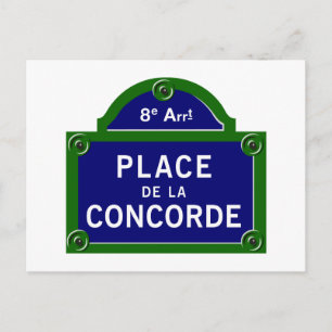Place de la Concorde, Paris Street Sign Postcard