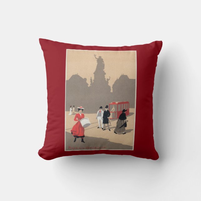 Place de la Republique Art Deco Scene Cushion (Front)