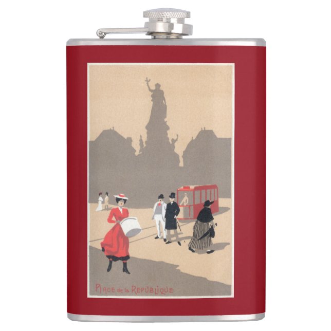 Place de la Republique Art Deco Scene Hip Flask (Front)