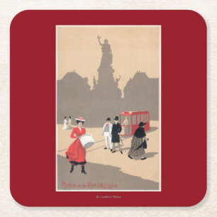 Place de la Republique Art Deco Scene Square Paper Coaster