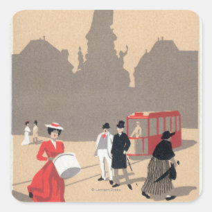 Place de la Republique Art Deco Scene Square Sticker