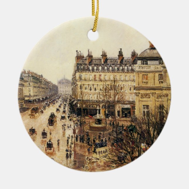 Place du Theatre Francais, Paris Rain by Pissarro Ceramic Ornament (Front)