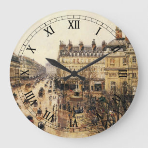 Place du Theatre Francais, Paris Rain by Pissarro Large Clock