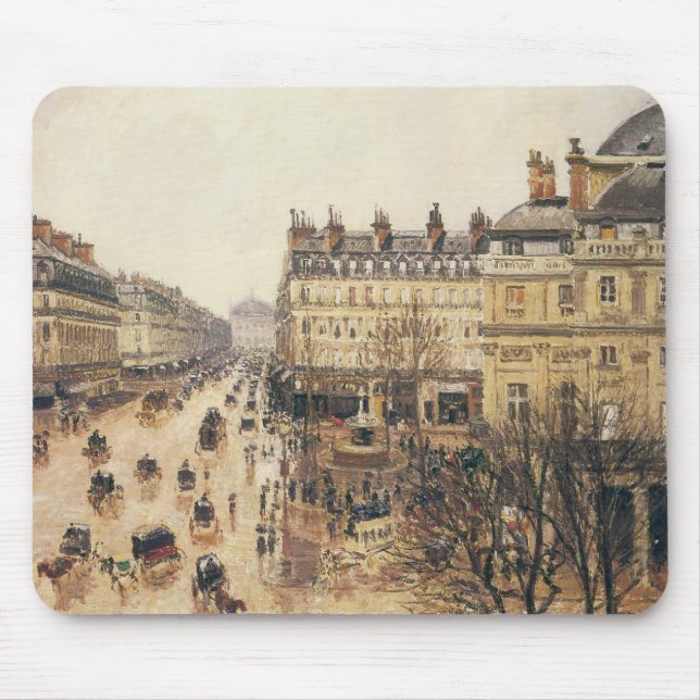 Place du Theatre Francais, Paris Rain by Pissarro Mouse Pad (Front)
