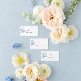 Place & Escort card with blue hydrangea
