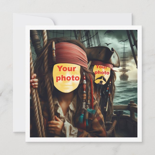 Place my face in the pic, 2 pirates on a boat card (Front)