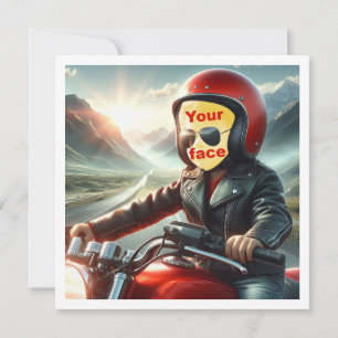 Place my face in the pic, child driving motorcycle card