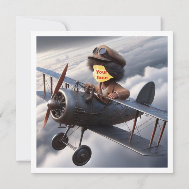 Place my face in the pic, flying aeroplane, pilot card (Front)
