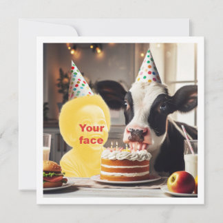 Place my face in the picture, cow birthday party card