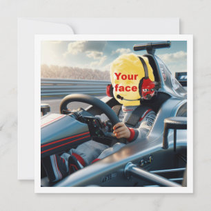 Place my face in the picture, formula 1 racing car card