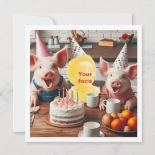 Place my face in the picture, pig birthday party card