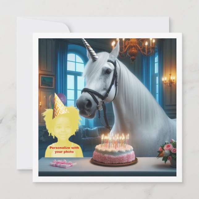 Place my face in the picture, unicorn and child  card (Front)