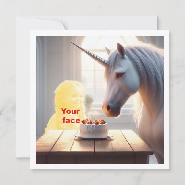 Place my face in the picture, unicorn and child  card (Front)