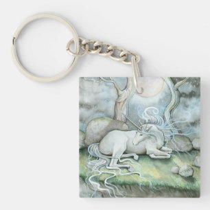 Place of Peace Watercolor Art Unicorn Fantasy Key Ring