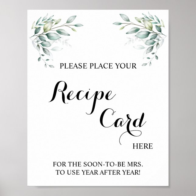 Place Recipe Card Here Eucaliptus Shower Sign (Front)