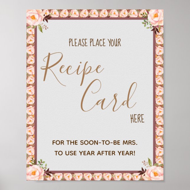 Place Recipe Card Here Floral Frame Shower Sign (Front)