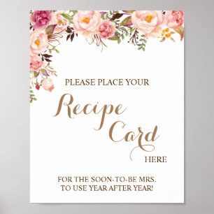 Place Recipe Card Here Pink Floral Shower Sign