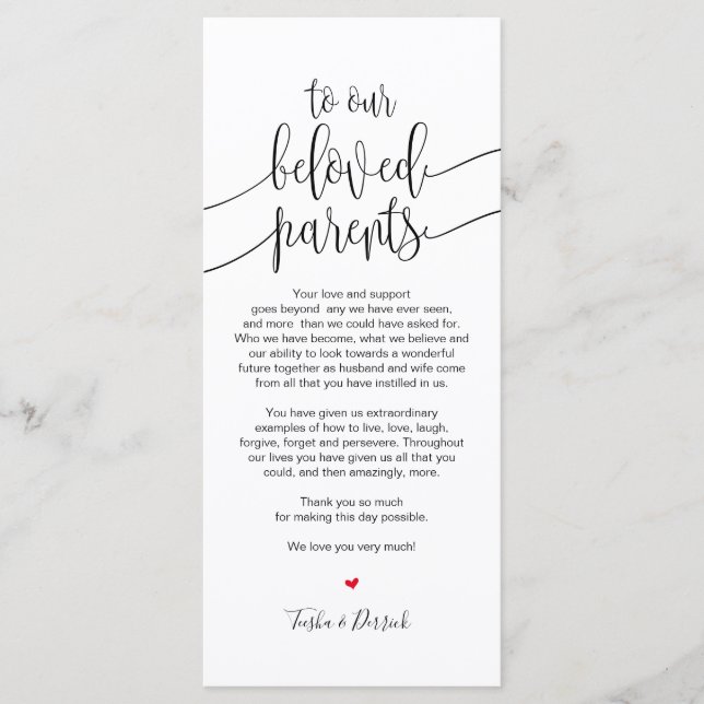 Place Setting Thank You Card for beloved Parents (Front)