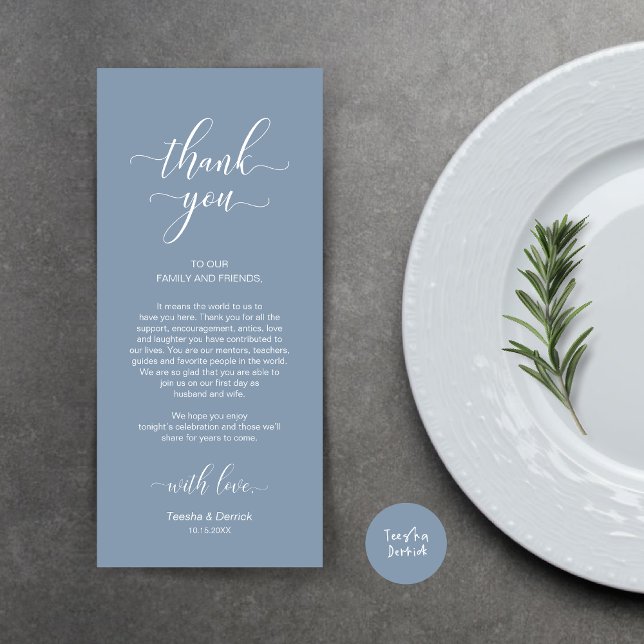 Place Setting Thank You, Elegant Dusty Blue Card (Wedding Dinner Place Setting Thank You Card, Modern Classy Design, Dusty Blue)