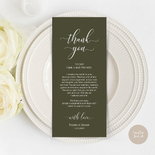 Place Setting Thank You, Elegant Olive Green Card