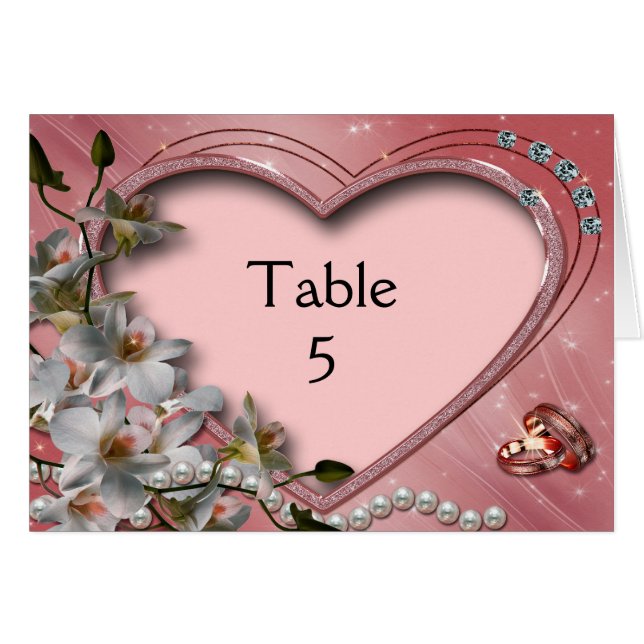 Place Table Cards Pink Flowers Rings (Front Horizontal)