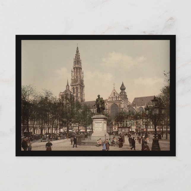 Place Verte and cathedral, Antwerp, Belgium Postcard (Front)