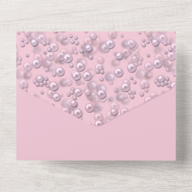 Placers of white-pink pearls on pink velvet all in one invitation (Back)