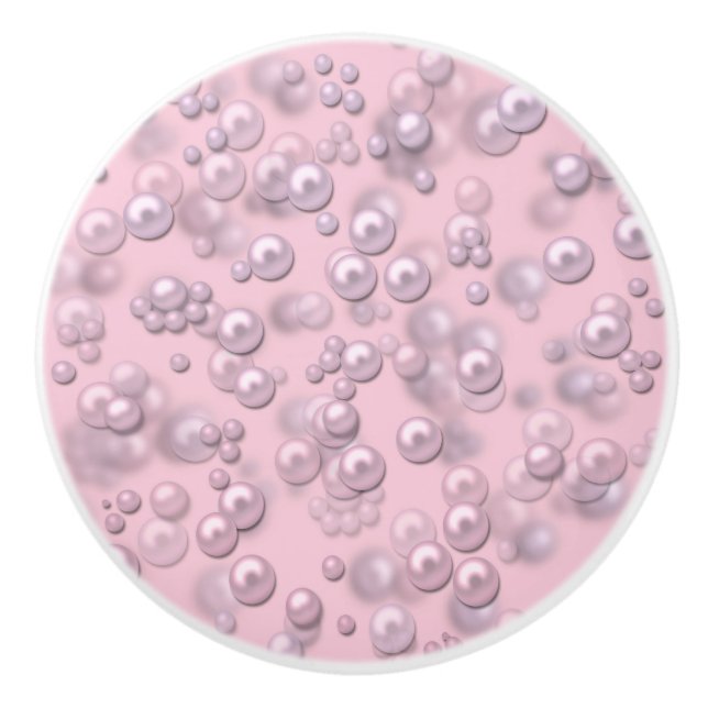 Placers of white-pink pearls on pink velvet ceramic knob (Front)