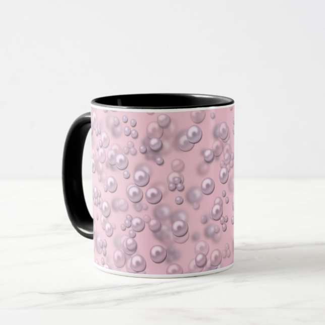 Placers of white-pink pearls on pink velvet mug (Front Left)