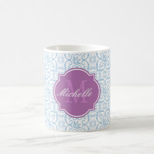 Placid Blue Damask Monogram Mug